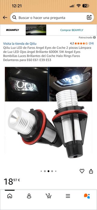 Luz LED Angel Eyes Coche Qiilu (2 uds)