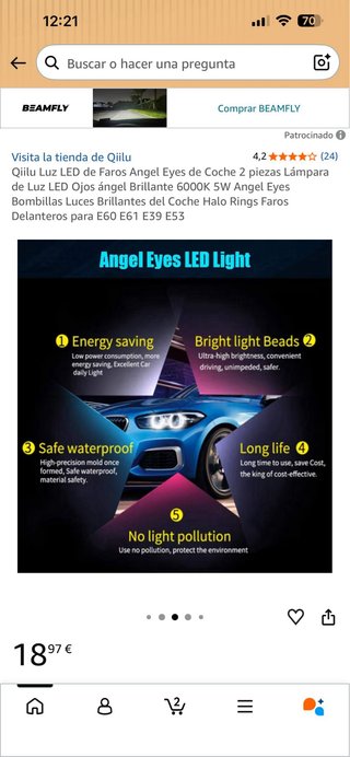 Luz LED Angel Eyes Coche Qiilu (2 uds)