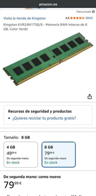 2x Kingston KVR24N17S8/8 RAM 8GB DDR4