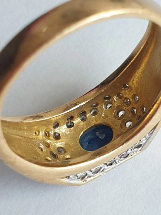 Anillo Oro 18K Vintage Zafiro y Diamantes