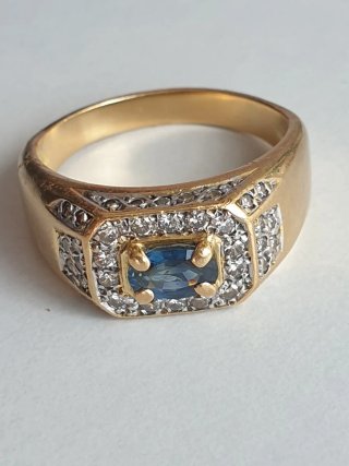 Anillo Oro 18K Vintage Zafiro y Diamantes