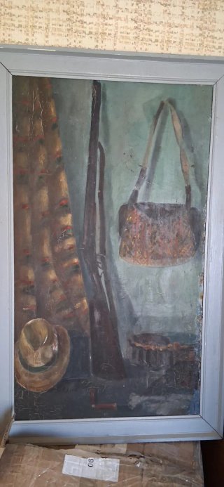Antigua Pintura impresionista  al óleo sobre  caza
