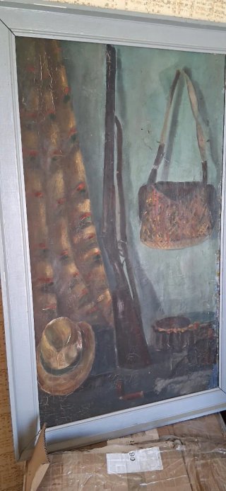 Antigua Pintura impresionista  al óleo sobre  caza