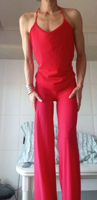 Mono rojo licra elástico pantalón