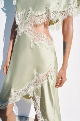 Vestido Zara asimétrico encaje verde M
