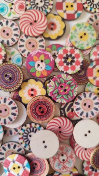 18 Bottoni Legno Decorati Stile Boho Vintage
