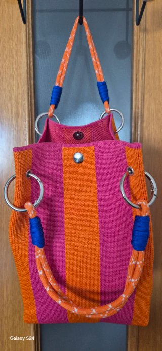 Bolso Cubo Rayas Naranja y Rosa
