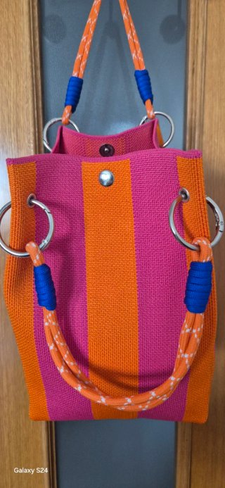 Bolso Cubo Rayas Naranja y Rosa