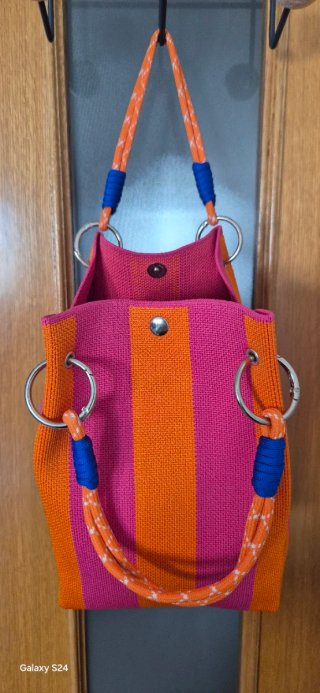 Bolso Cubo Rayas Naranja y Rosa