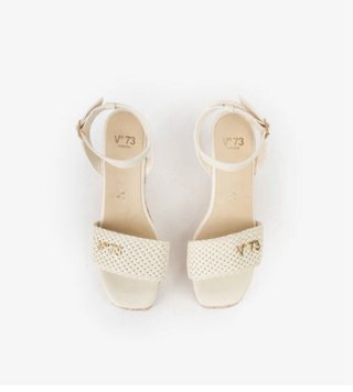 Sandalias cuña V73 beige y doradas