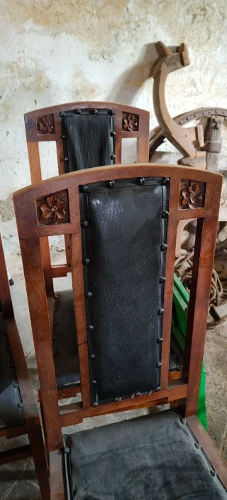 6 Sillas Antiguas Comedor Madera Cuero