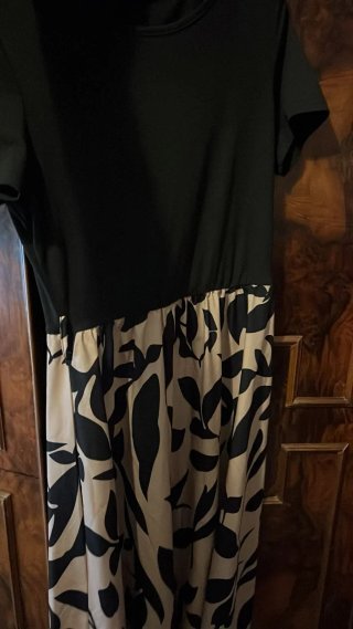 Vestito lungo bicolore nero e beige
