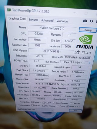 Tarjeta Gráfica ASUS nvidia 210 1GB , HDMI