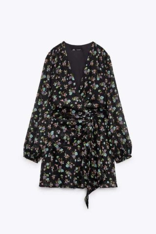 Vestido Zara flores negro talla XS