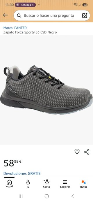 Zapatos de seguridad Panter Hombre Negro/Gris