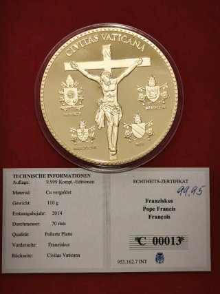 Medalla Vaticano Papa Francisco Cobre Bañado Oro