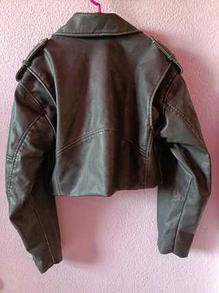 Cazadora Biker Zara Cuero Sintético Negra