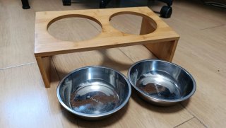 Comedero doble bambú para mascotas