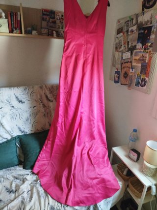 Vestido fiesta rosa lazo hombro talla 44