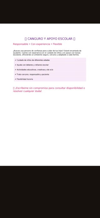 CANGURO Y REFUERZO TAREAS ESCOLARES