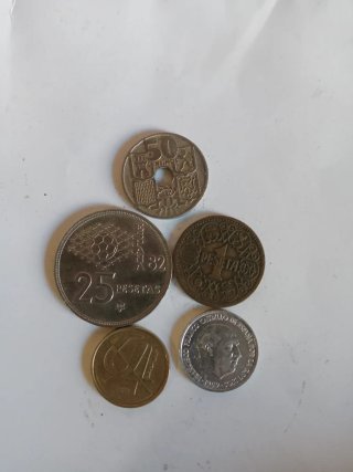 Lote 5 monedas antiguas pesetas