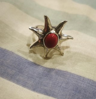Anillo Plata Ley Estrella Mar Coral Rojo