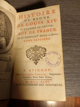 1746 2 tomos Historia de Luis XIV. Reboulet