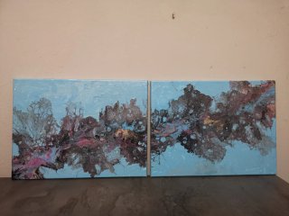 Dipinto Acrilico Fluid Art Blu e Viola