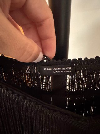 Top Zara Charleston Flecos Negro
