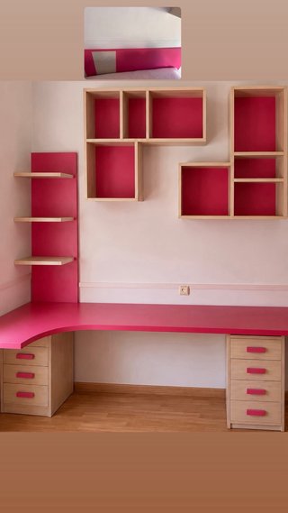 Escritorio completo rosa y madera precio negociabl