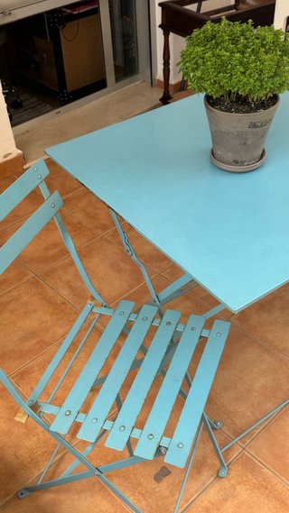 Mesa y 2 Sillas Plegables Metal Azul
