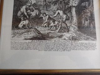 Antica stampa Caccia con cani