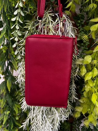 Bandolera portamóvil roja con cartera integrada