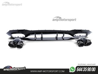 DIFUSOR TRASERO NEGRO BRILLO CON COLAS REDONDAS NEGRAS PARA MERCEDES CLASE A W177