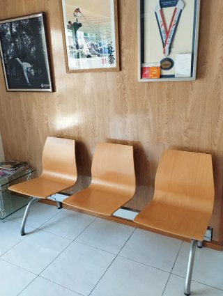 Banco 3 sillas madera y metal