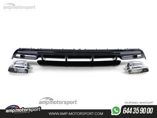 DIFUSOR TRASERO NEGRO BRILLO CON COLAS CROMADAS PARA MERCEDES CLASE A W176