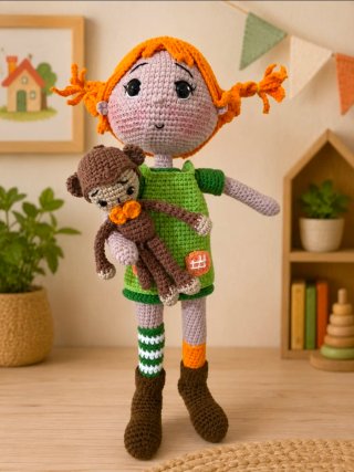 Pipi Calzas Largas Muñeca Crochet