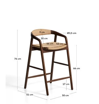 Taburete Derile de madera maciza de roble acabado tono natural y cuerda de papel beige FSC Mix Credit 65 cm