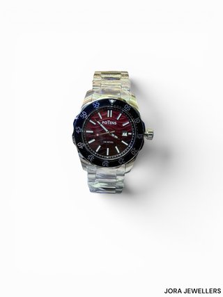 Reloj Potens esfera roja y pulsera plateada