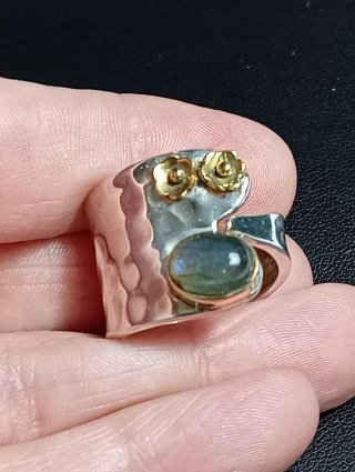 Anillo Plata Ley Ajustable Flores Labradorita