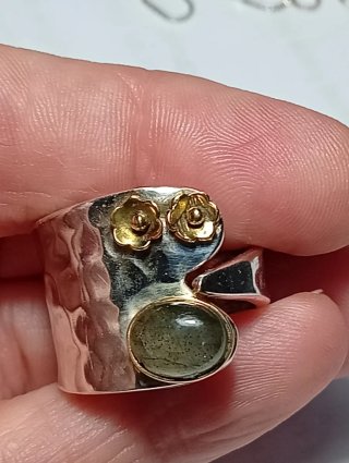 Anillo Plata Ley Ajustable Flores Labradorita