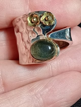 Anillo Plata Ley Ajustable Flores Labradorita