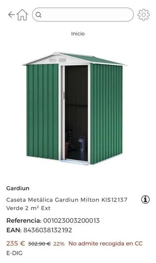 Caseta jardín metálica 2 m2 Milton verde