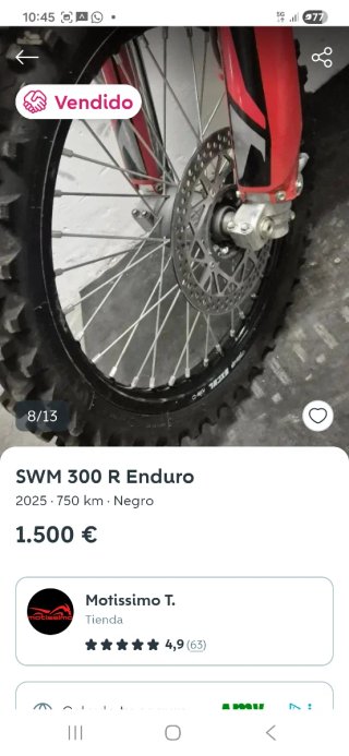 Swm 300 Enduro 4T Moto Negra y Roja