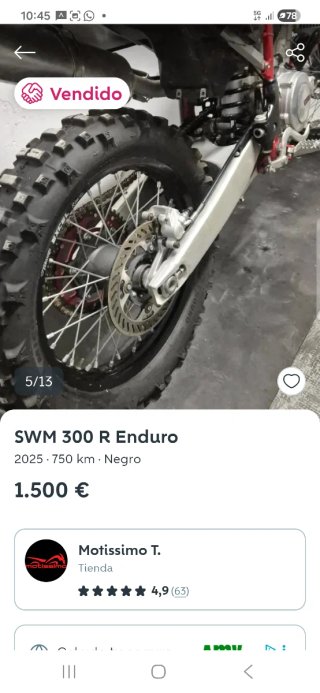 Swm 300 Enduro 4T Moto Negra y Roja