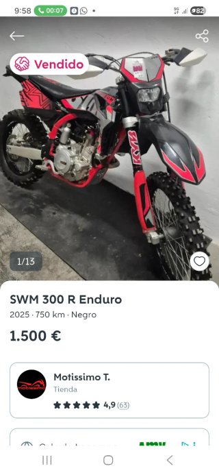 Swm 300 Enduro 4T Moto Negra y Roja
