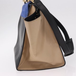 CELINE Trapeze Hand Bag Leather 2way Black Gold