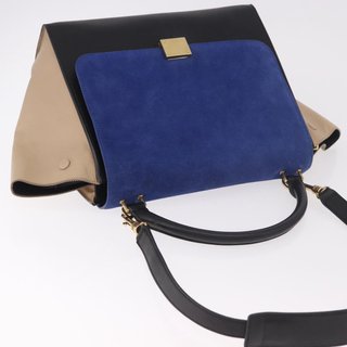 CELINE Trapeze Hand Bag Leather 2way Black Gold