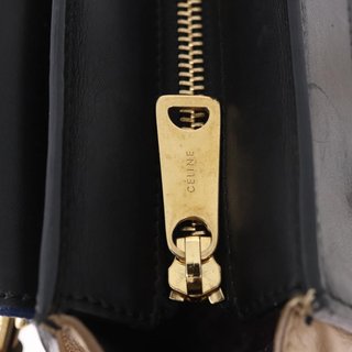 CELINE Trapeze Hand Bag Leather 2way Black Gold
