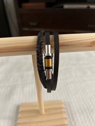 Pulsera Piel Negra Cierre Acero Hipoalergénico